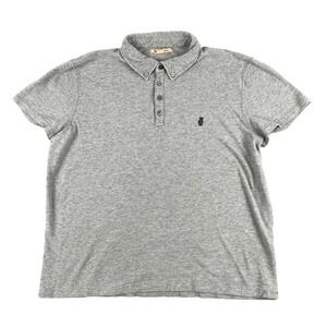 John Varvatos Polo Shirt Womens XL Gray Short Sleeve‎ Button Collar Peace Logo